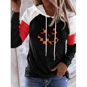 

Colorblock Hoodie Grimace Print Drawstring Kangaroo Pocket Long Sleeve Sweatshirt With Hood, Black