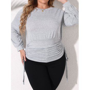 

Plus Size Heather Sweatshirt Cinched Ruched High Waisted Long Sleeve Sweatshirt, Light gray