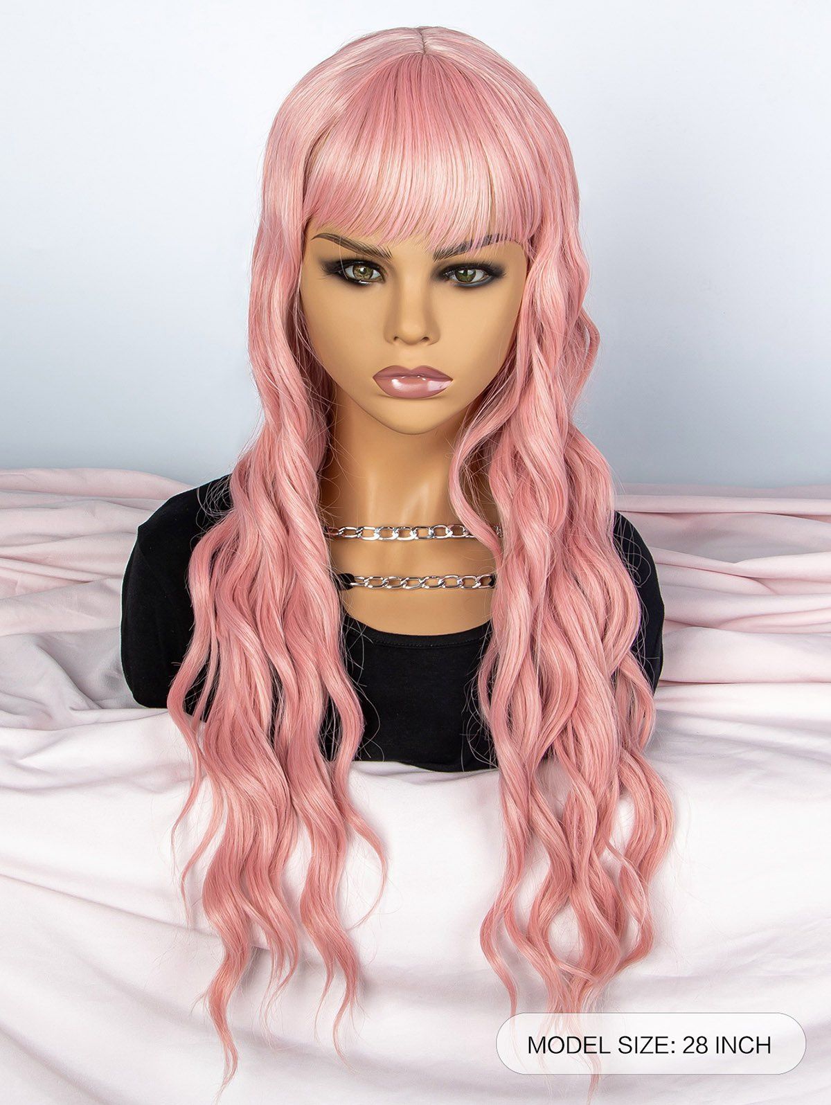 Full Bang Long Wavy Capless Heat Resistant Synthetic Cosplay Party Wig - PINK 28INCH