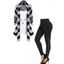Asymmetric Chevron Graphic Butterfly Chain Knit Faux Twinset Top And High Waist Snap Button Skinny Leggings Outfit - multicolor S