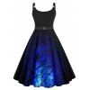 Galaxy Tree Branches Print A Line Dress Metal Twisted Buckle Sleeveless High Waist Cami Dress - DEEP BLUE S