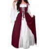 Off the Shoulder Tiered Drawstring Waist Ruffle Flare Sleeve Dress And Lace Up Lace Insert Top Party Set - DEEP RED XXL