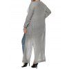 Plus Size Cardigan Crochet Cardigan Solid Color Patch Pocket Long Sleeve Open Front Longline Cardigan - LIGHT GRAY XXXL