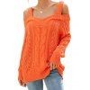 Cable Knit Sweater Solid Color Cold Shoulder Sweater Long Sleeve Sweater - DARK ORANGE L