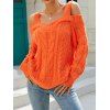 Cable Knit Sweater Solid Color Cold Shoulder Sweater Long Sleeve Sweater - DARK ORANGE L