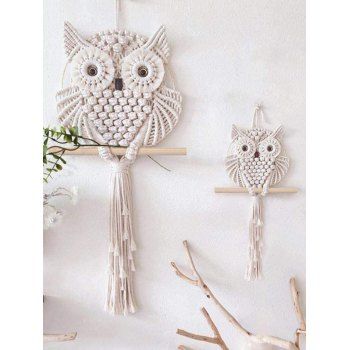 

2 Pcs Cute Weaving Owl Hanging Wall Home Decorations, White