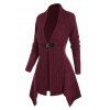 Cable Knit  Open Front Buckle Asymmetric Cardigan