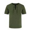 T-shirt Décontracté Simple Patch avec Poche Manches Courtes à Lacets - Vert profond 3XL
