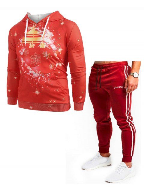 Christmas Ball Print Pullover Hoodie And Contrast Stripes Drawstring Jogger Pants Casual Outfit