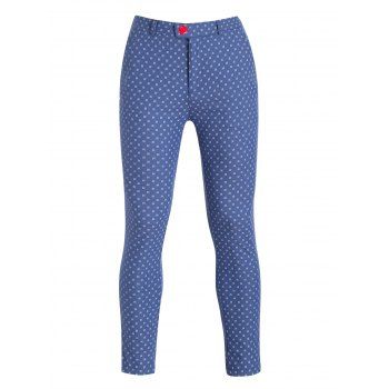 

Tiny Geometric Print Pants Zip Fly Button Casual Long Pants, Blue