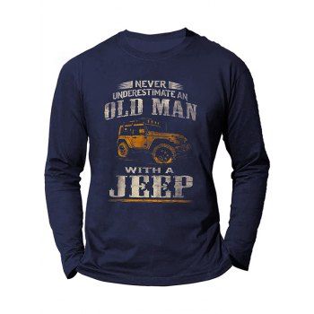 

OLD MAN WITH A JEEP Slogan Print Graphic Cotton T-shirt Long Sleeve Round Neck Casual Tee, Cadetblue