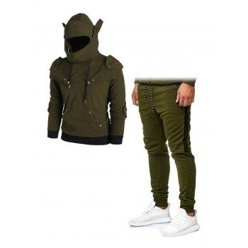 Kangaroo Pocket Long Sleeve Pullover Hoodie And Contrast Side Leisure Jogger Pants Casual Outfit