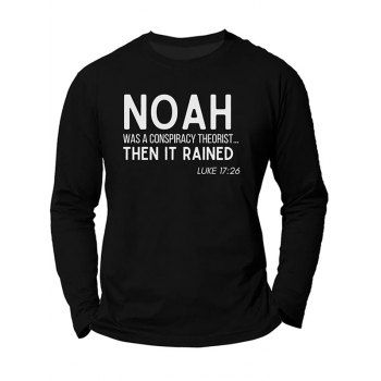 

Contrasting Letter Slogan Print Cotton T-shirt Long Sleeve Round Neck Tee, Black
