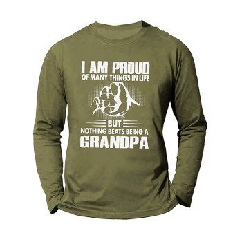 

Fist Slogan Print T Shirt Graphic T Shirt Round Neck Long Sleeve Tee, Army green