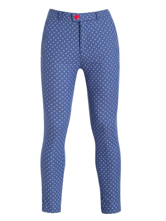 Pantalon Décontracté Long Géométrique Imprimé Zippé avec Bouton - Bleu 3XL