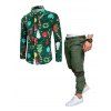 Pantalon de Jogging Décontracté Boutonné Panneau Camouflage et Chemise à Imprimé Thème de Noël - Vert profond M