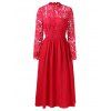 Lace Panel Long Sleeve Wedding Dress - RED XL