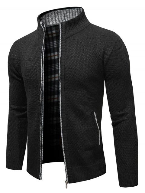 Fleece Lining Knit Jacket Zip Up Casual Stand Up Warm Knitted Jacket