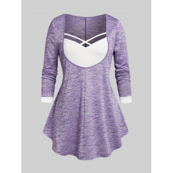 

Plus Size Space Dye Criss Cross Long Sleeve Tee, Purple