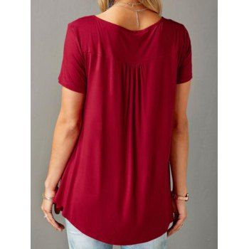 Plain Color T Shirt Curved Hem Short Sleeve Casual T-shirt A-quarter-Button Tee
