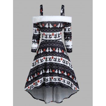 

Pumpkin Witch Geometric Graphic Halloween Knit Dress Fuzzy Cold Shoulder Long Sleeve Knitted Midi Dress, Black