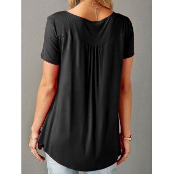 Plain Color T Shirt Curved Hem Short Sleeve Casual T-shirt A-quarter-Button Tee