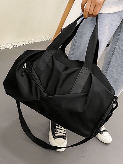 Sac de Sport de Gym Zippé en Couleur Unie - Noir 