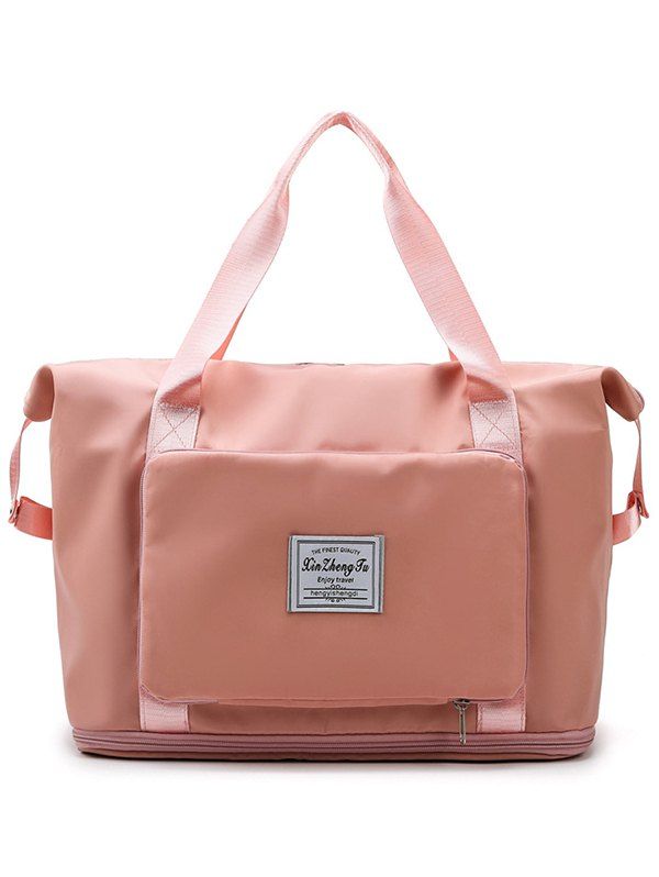 Solid Color Large Capacity Zipper Foldable Shoulder Travel Bag - LIGHT PINK 