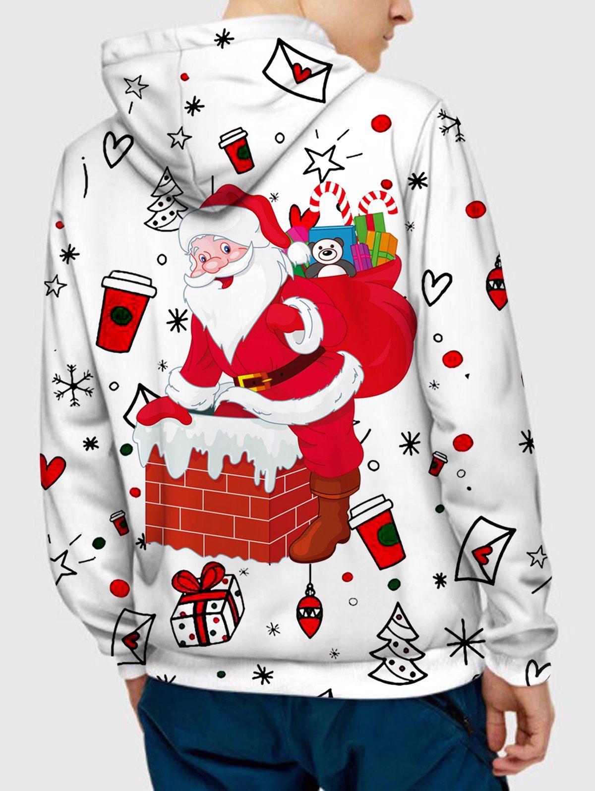 Sweat-shirt à Capuche à Imprimé Père Noël Cadeau de Noël avec Poches à Manches Longues à Cordon - multicolor L
