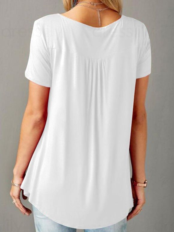 T-shirt Décontracté Boutonnée en Couleur Unie à Manches Courtes - Blanc 4XL