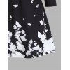 Contrast Floral Print Cold Shoulder Dress Scalloped V Neck Long Sleeve Mini Dress - BLACK 3XL