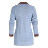 Colorblock Heathered Knit Top Raglan Sleeve Half Zipper Pocket Patches Knitted Top - BLUE 2XL