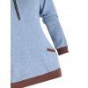 Colorblock Heathered Knit Top Raglan Sleeve Half Zipper Pocket Patches Knitted Top - BLUE 2XL