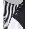 Stripe Button Print Colorblock Long Sleeve Casual Top - multicolor A XXL