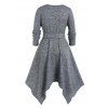 Plus Size Dress Space Dye Belted Plunging Neck Long Sleeve Midi Handkerchief Dress - GRAY 3X