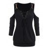 T-shirt Courbe et Chaîne Epaule Dénudée à Manches Longues de Grande Taille - Noir L
