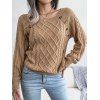 Pull en Tricot à Câble Boutonné à Manches Raglan à Col Rond - café 2XL