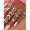 12Pcs Moon Heart Letter Star Wing Leaf Cactus Alloy Rings Set - SILVER RING SET