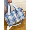 Plaid Print Extra Large Gym Travel Duffle Bag - LIGHT BLUE 