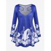 T-shirt Découpé à Imprimé Fleur Anneau en O de Grande Taille - Bleu 3X