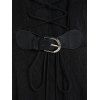 Mini Robe Ligne A Bouclée en Couleur Unie à Taille Haute à Lacets à Manches Longues - Noir XL