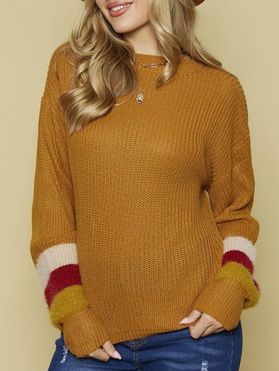 Colorblock Drop Shoulder Sweater Crew Neck Long Sleeve Pullover Sweater