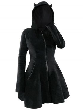 Plus Size Velour Mini Hooded Dress Animal Ear Hood Long Sleeve Zip Up A Line Dress