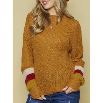 

Colorblock Drop Shoulder Sweater Crew Neck Long Sleeve Pullover Sweater, Coffee