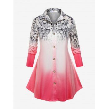 

Plus Size Ombre Snakeskin Long Sleeve Tunic Shirt, Light pink