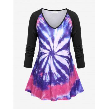 

Plus Size Spiral Tie Dye Printed Long Sleeve Tee, Multicolor