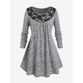 

Plus Size Space Dye Lace Insert Tee, Light gray