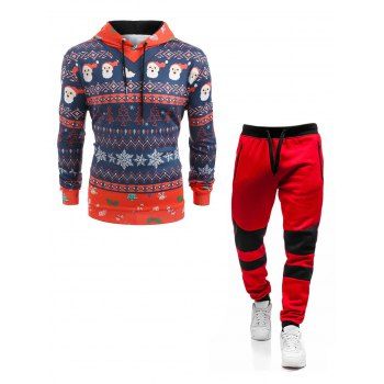 

Christmas Tree Santas Claus Snowflake Print Hoodie And Colorblock Drawstring Waist Jogger Sweatpants Sport Outfit, Red