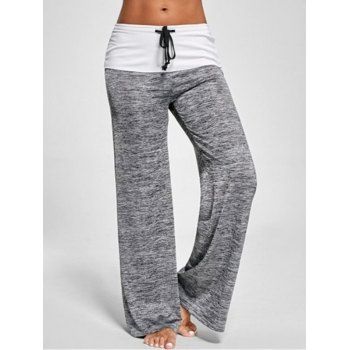 

Colorblock Pants Heather Drawstring Long Wide Leg Pants, Dark gray