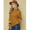 Colorblock Drop Shoulder Sweater Crew Neck Long Sleeve Pullover Sweater - COFFEE M